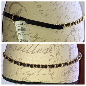 NWT Joes Jeans Leather Gold Chain Leather Skinny Belt Brown sz Small